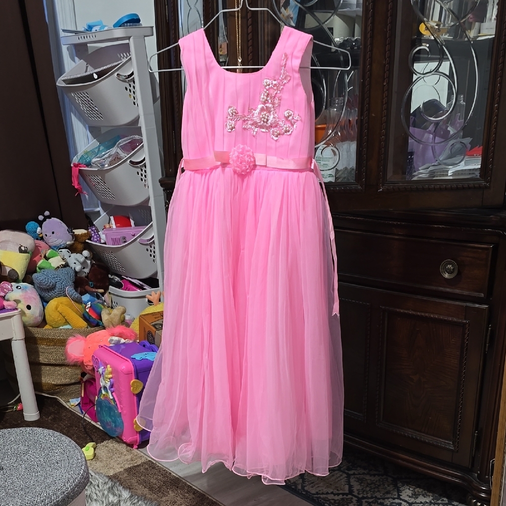 Pink Tulle Dress with Floral Embellishments